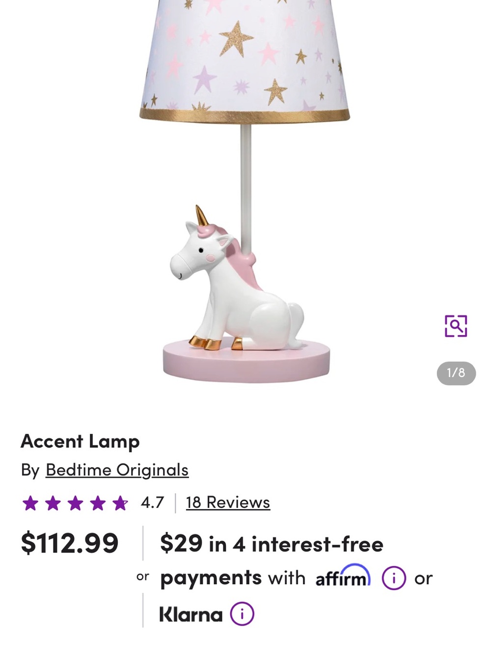 Pink Unicorn Accent Lamp
